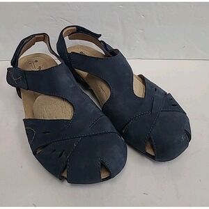 Earth Origins Womens Birdine Leather Sandal 9M Wide Navy Casual Slip Resistant